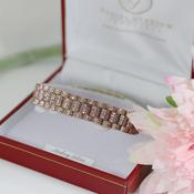 9ct Gold Pink CZ Ladies Fully Iced Out Presidential Style Bracelet - Wider Version Bracelet (12.5mm)