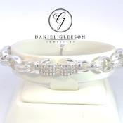 Sterling Silver Kids Chunky Double Boxing Glove Bracelet with Cubic Zirconia - 7.5" Length image