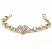 9ct Gold Pink Belcher CZ Baby / Kids Heart Bracelet