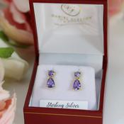 Amethyst CZ Sterling Silver Petite Gold Plated Drop Earrings image