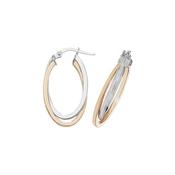9ct Rose and White Gold Oval Hoop Earrings image