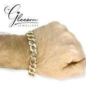 9ct Gold Mens 'Ajax' Cubic Zirconia Curb Chaps Bracelet