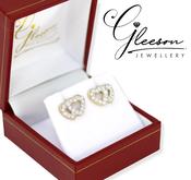 9ct Gold Cubic Zirconia Sturdy Double Heart Earrings image