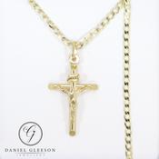 9ct Gold Delicate Tubular Crucifix Pendant and 20" Curb Chain