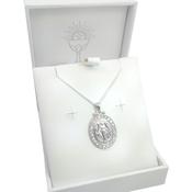 Sterling Silver CZ Miraculous Medal Chain image