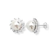 Sterling Silver Cubic Zirconia Pearl Wreath Earrings image