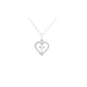 Sterling Silver Cubic Zirconia Set Heart With Cross Detail Pendant and Chain