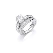 Sterling Silver Cubic Zirconia Ring Set - Pear Shape Centre