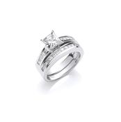 Sterling Silver Cubic Zirconia Princess Cut Channel Set Ring Set