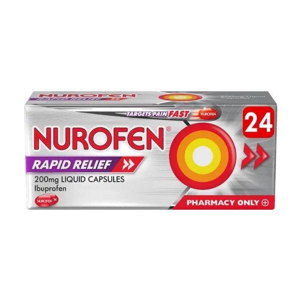 Nurofen Rapid Relief 200mg Liquid Capsules 24 Pack Ibuprofen - Targets Pain Fast
