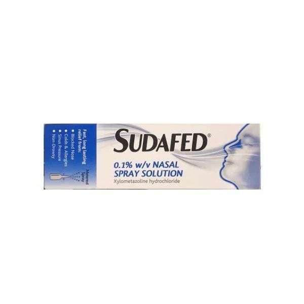 Sudafed Nasal Spray 0.1% Xylometazoline hydrochloride for Blocked Nose, Colds & Allergies, Sinus Pressure, Non-Drowsy