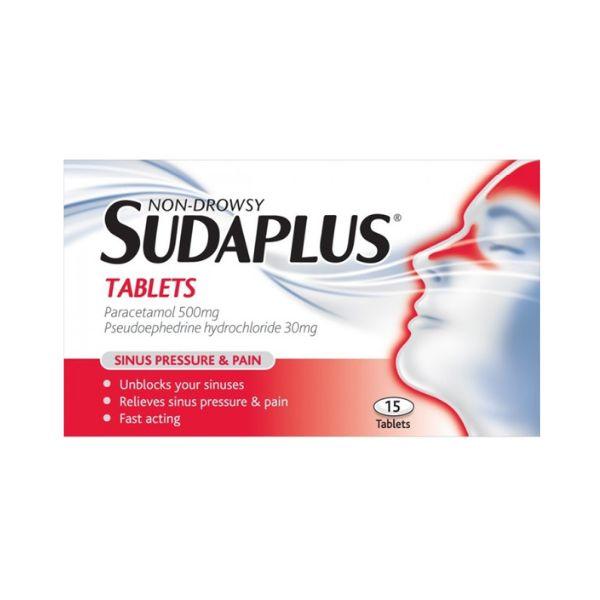 Sudaplus Non-Drowsy Tablets 15 Pack - Paracetamol 500mg & Pseudoephedrine hydrochloride 30mg - Unblocks sinuses, Relieves sinus pressure & pain