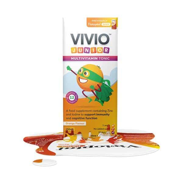 VIVIO Junior Multivitamin Tonic Orange Flavor 250ml - Zinc, Iodine, 12 Vitamins, No added sugar, Gluten free