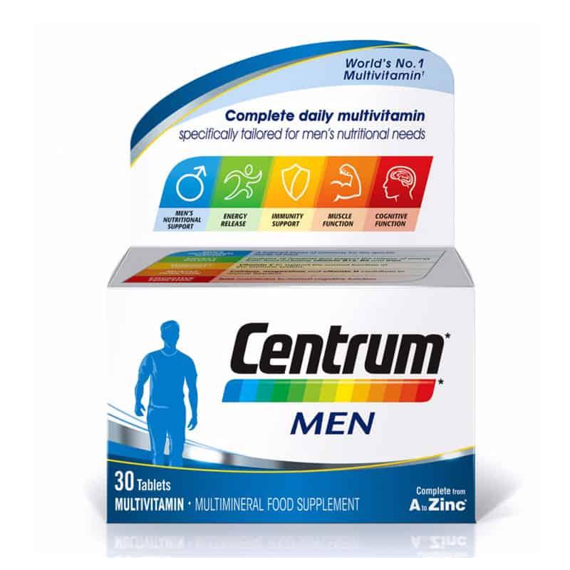 Centrum Men Multivitamin and Mineral Food Supplement 30 Tablets for Nutritional Support, Energy Release, Immunity, Muscle & Cognitive Function - World's No.1 Brand