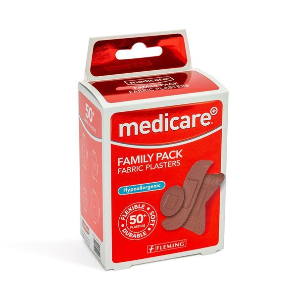 Medicare Family Pack Fabric Plasters 50 - Hypoallergenic, Flexible, Durable, Soft