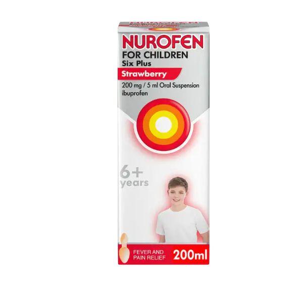 Nurofen for Children 6+ Strawberry Flavor Oral Suspension 200ml Ibuprofen Fever and Pain Relief