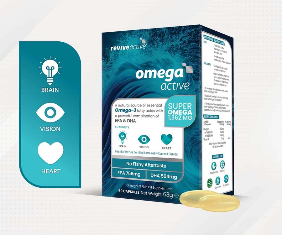 Revive Active Omega Active Omega-3 Fish Oil Supplement 60 Capsules EPA 756mg DHA 504mg Brain Vision Heart