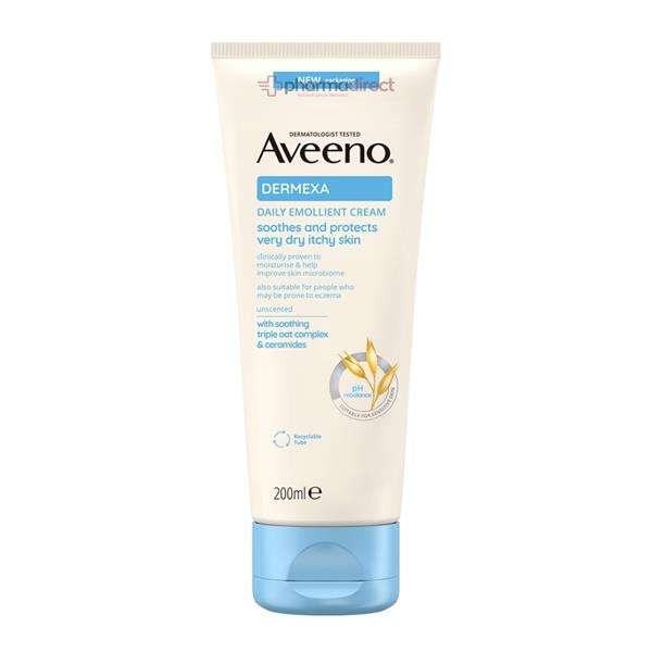 Aveeno Dermexa Emollient Cream for Very Dry Itchy Skin - 200ml - unscented - Dermatologist tested
