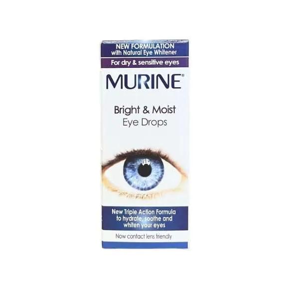 Murine Bright & Moist Eye Drops 15ml - New Formulation for Dry & Sensitive Eyes with Hyaluronic Acid & Eyebright, Contact Lens Friendly