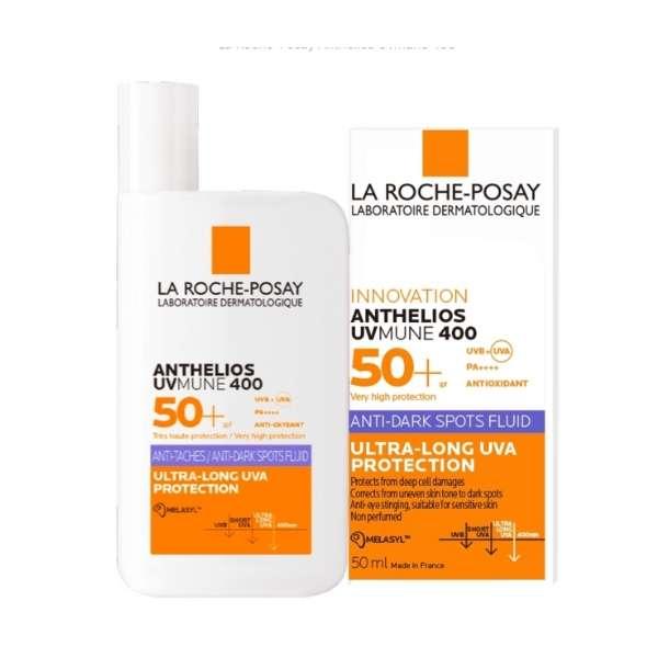 La Roche-Posay Anthelios UVMune 400 Anti-Dark Spots Fluid SPF50+ Size 50ml Ultra-Long UVA Protection Melasyl Water Sweat Sand Resistant Fragrance-Free