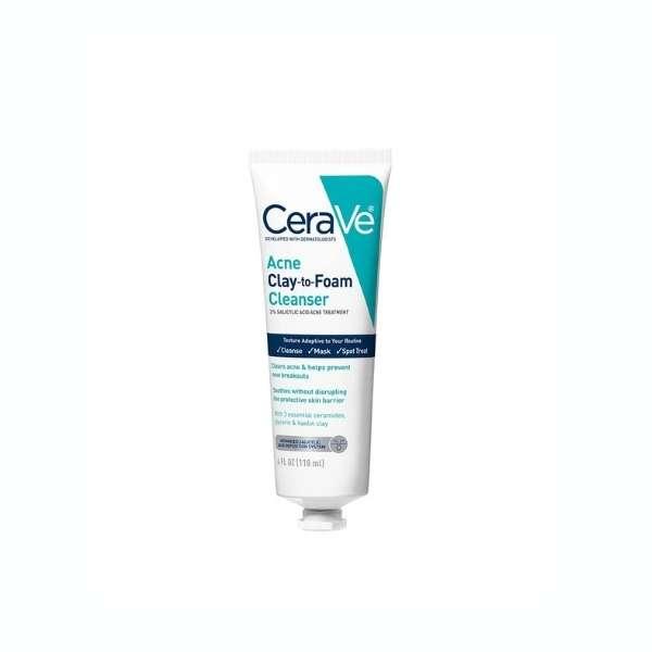 CeraVe Acne Clay-to-Foam Cleanser 118ml - Cleans, Mask, Spot Treatment