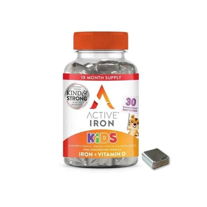 Active Iron Kids Blackcurrant Soft Chews - 30 Count - Supports Energy, Immune Function & Iron Levels, Non-Constipating Formula