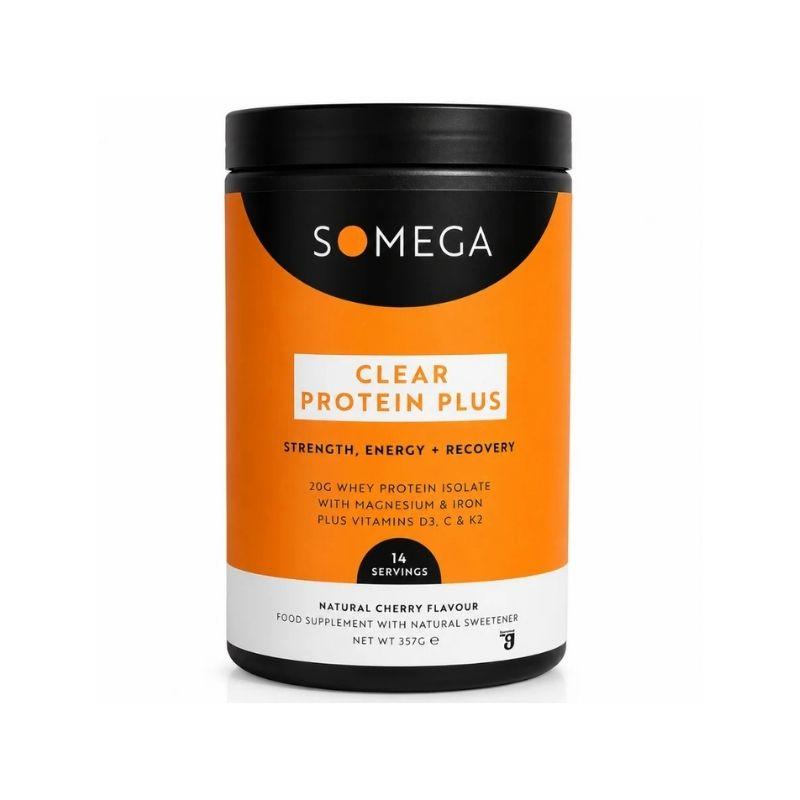 Somega Clear Protein Plus Cherry 357g - Strength, Energy, Recovery with 20g Whey Protein Isolate, Magnesium, Iron, Vitamins D3, C, K2 - 14 Servings