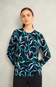 Hobbs Julia Ribbon Printed Key Hole 3/4 Sleeve Blue