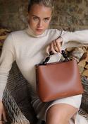 DANIELLE BEADED HANDLE CROSSBODY TOTE - CONKER DANIELLE BEADED HANDLE CROSSBODY TOTE - CONKER
