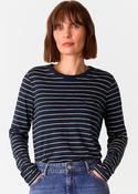 Whistles Navy Stripe Crew Neck Pocket Top