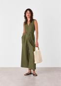 Whistles Khaki Belted Seamed Linen Jumpsuit