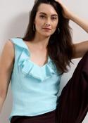 Phase Eight Rhona Blue Ruffle Linen Blouse
