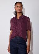 WHISTLES Burgundy Polka Dot Sheer Sleeve Shirt