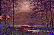 VW Beetle and Rising Moon
