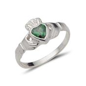 Bezel Set Birthstone Heart Claddagh Ring in Sterling Silver image