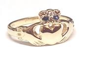 Claddagh Ring ladies in 9ct gold with Sapphire and Diamond crown
