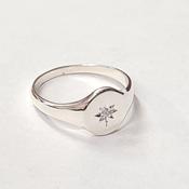Sterling silver ladies signet ring diamond set image