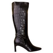 Wonders Ladies Heeled Knee Boots - M-6305 -Black Croc