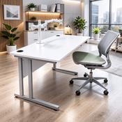 1600mm Straight White Desk with Monitor Arms image