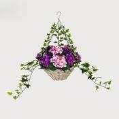 Artificial Hanging Basket Flower Hydrangea Light Purple 12"