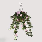 Artificial Hanging Basket Flower Arrangement Azalea Rose Pink 12"