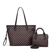 Gessy Checkered Coffee Tote Bag with Small Handbag 2 Piece Set