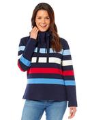 Women's Cotton Funnell Neck Sweatshirt Navy &amp; Multi Wide Stripe-10