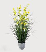 Artificial Flowers Onion Grass in Pot Yellow
