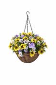 Artificial Hanging Basket Pansy 12"