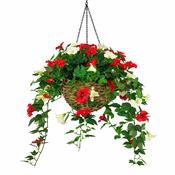 Artificial Hanging Basket Red Mix Petunia 12"