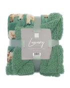 Highland Cow Luxury Design Flannel Throws with Sherpa Reverse -120x150cm - Green image