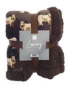 Highland Cow Luxury Design Flannel Throws with Sherpa Reverse -120x150cm - Mocha