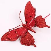 Christmas Red Glitter Butterfly Decoration