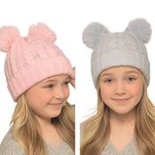 Cable Knit Pom Pom Hat-Grey